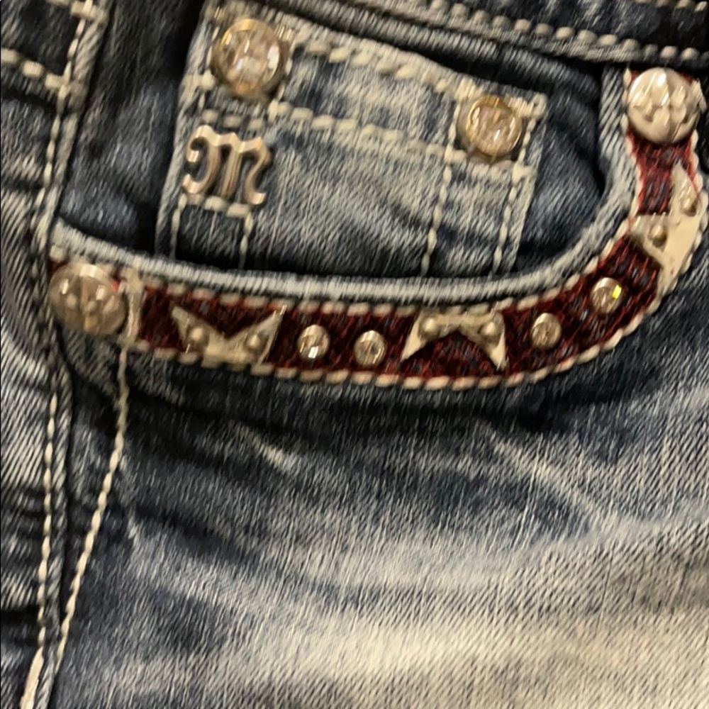 Miss Me Blue Jean Shorts with Red Accents - Picture 4 of 8